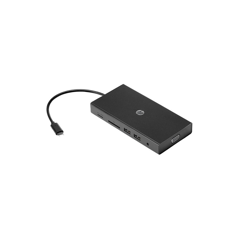 HP Travel USB-C Multi Port Hub Docking Station with USB-C, RJ-45, HDMI, SD and Micro SD Slots, 1C1Y5AA, Black