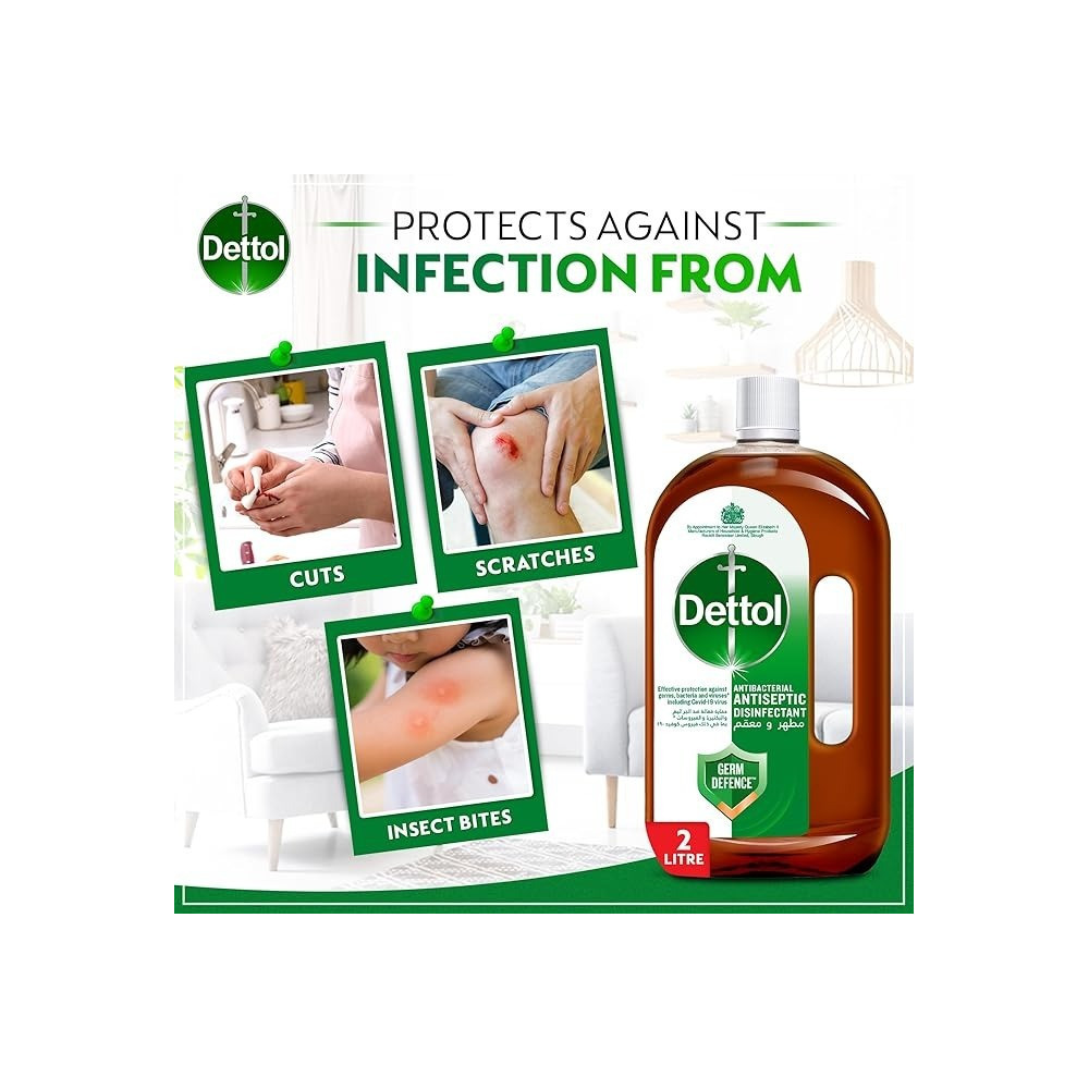 Dettol Antiseptic Antibacterial Disinfectant Liquid For Effective Germ Protection And Personal Hygiene, Used in Floor Cleaning, Bathing and Laundry, 2L