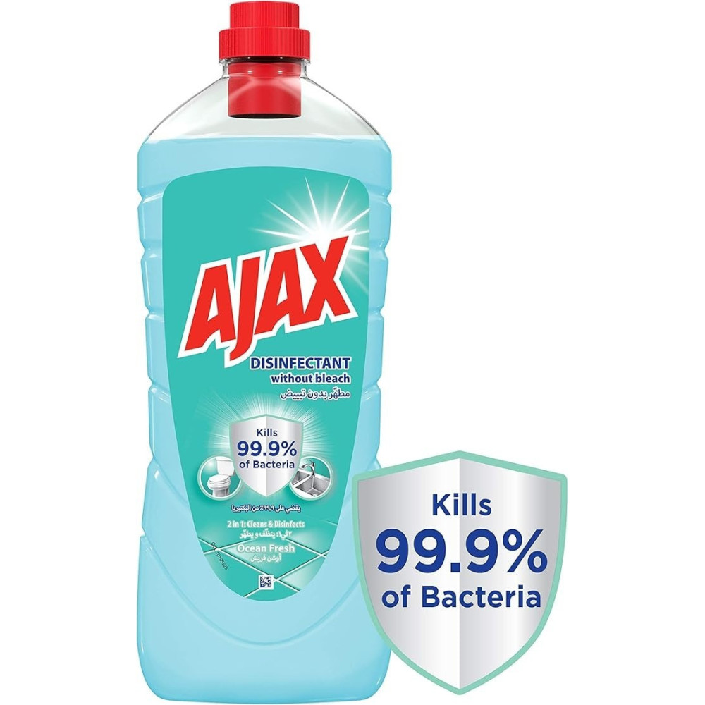 AJAX 2 in 1 Antibacterial All Purpose Disinfectant Cleaner, Kills 99.9 Percentage of Germs, Ocean Fresh Floor Bleach Free, 1.5 Liter