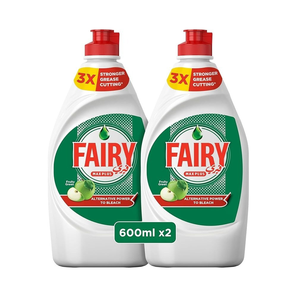 Fairy Max Plus Fruity Green Dishwashing Liquid Soap With Alternative Power To Bleach, 2 x 600ml