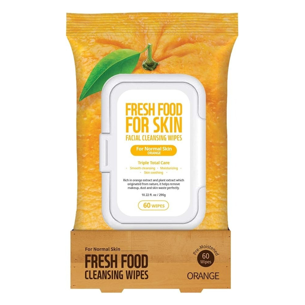 FARMSKIN Freshfood For Skin Toallitas limpiadoras Faciales, Desmaquillador Diario, Naranja Para Piel Normal, 60 Unidades
