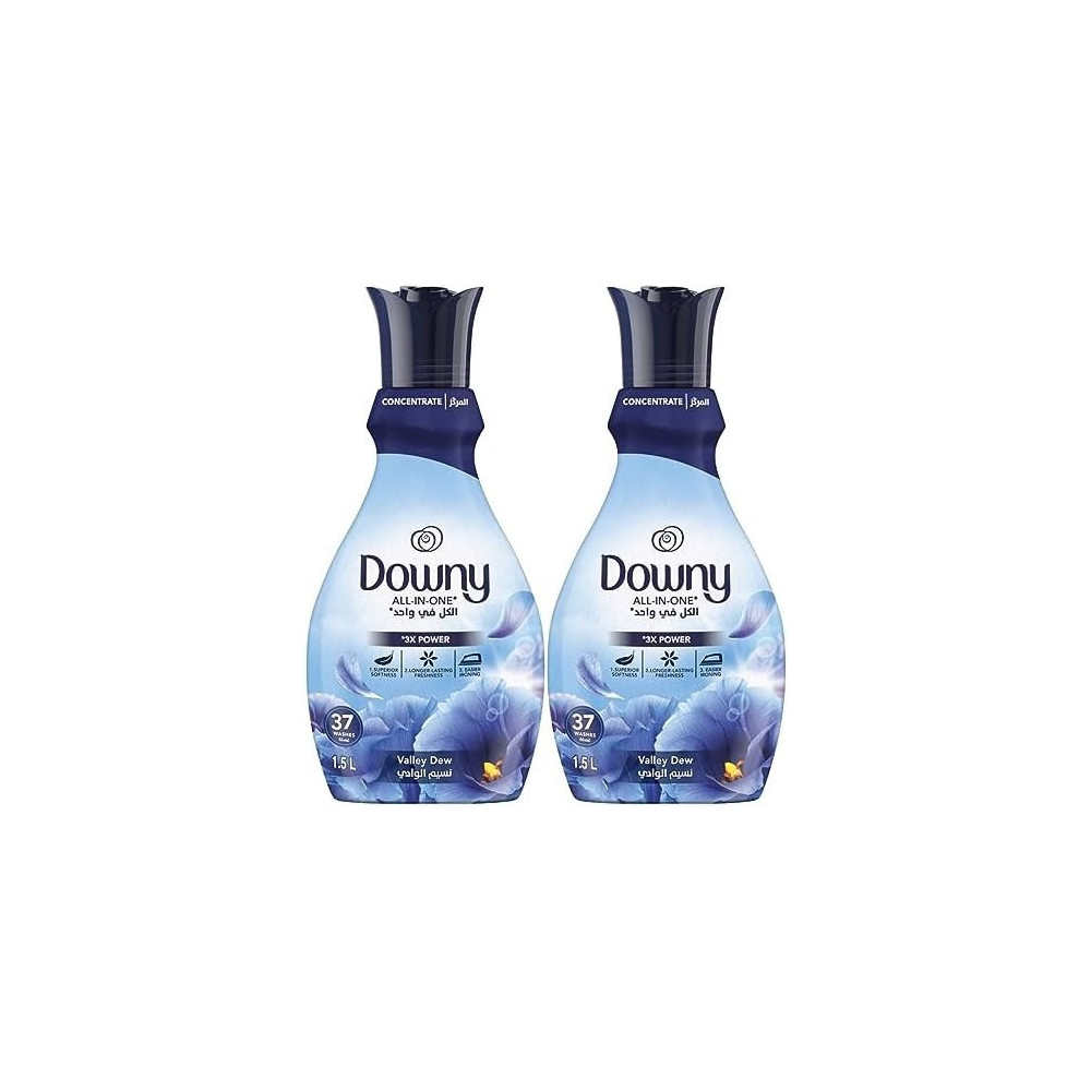 Downy Fabric Softener Concentrate, All-in-One, Valley Dew Scent, 2 x 1.5L