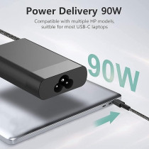 New Slim 90W 65W HP USB C Charger, Fit Hp Spectre X360 X360 13 14,EliteBook 1040 G4,Chromebook Fast Charging Type C Travel Laptop Power Adapter, Black