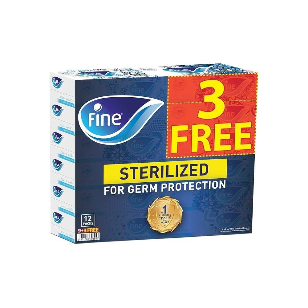 Fine Facial Tissue 130 Sheets X 2 Ply, Bundle of 9 Plus 3 Pack FREE Classic Variety Sterilized Tissues For Germ Protection