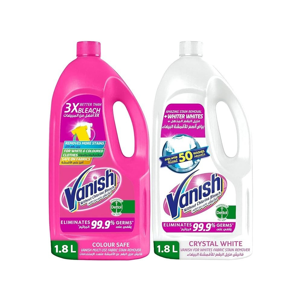 Vanish Laundry Stain Remover Liquid For Colored Clothes, Can Be Used With And Without Detergents, Additives And Fabric Softeners, 2 X 1.8L