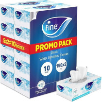 Fine Sterilized Facial Tissues, Classic, 150 X 2 Ply White Tissues, Pack Of 10