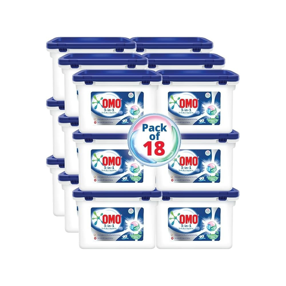 Omo 3-In-1 Laundry Capsules Eucalyptus, 15 Capsules (Pack Of 18)