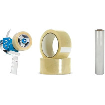 Abbas Ali Packaging Kit: Tape Dispenser, 2 Clear Tapes, 100 Yards each, and Stretch Film