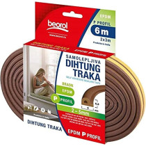 Beorol Self Adhesive P Profile Window and Door Sealing Tape, Brown, 6m, EPDM Material