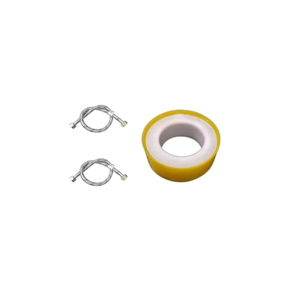 Abbas Ali Pack of 2 Flexible Stainless Steel Braided Pipes for Toilets/Taps, 1/2 Inch BSP, 120cm with 2 Teflon Tapes