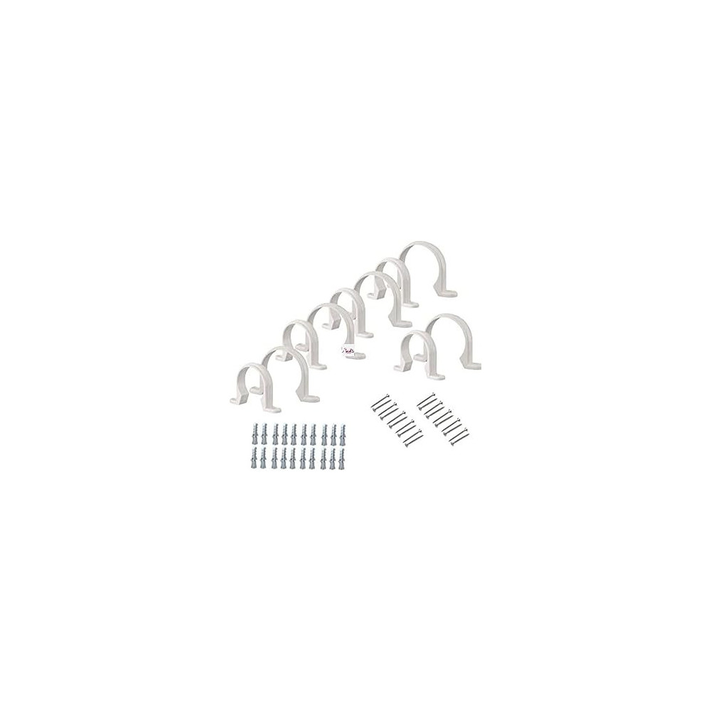 Abbas Ali PVC White U Clamps with Screws and Nylon Plugs, 3/4 Inch, 10 Piece Set for Pipe Support and Fixing