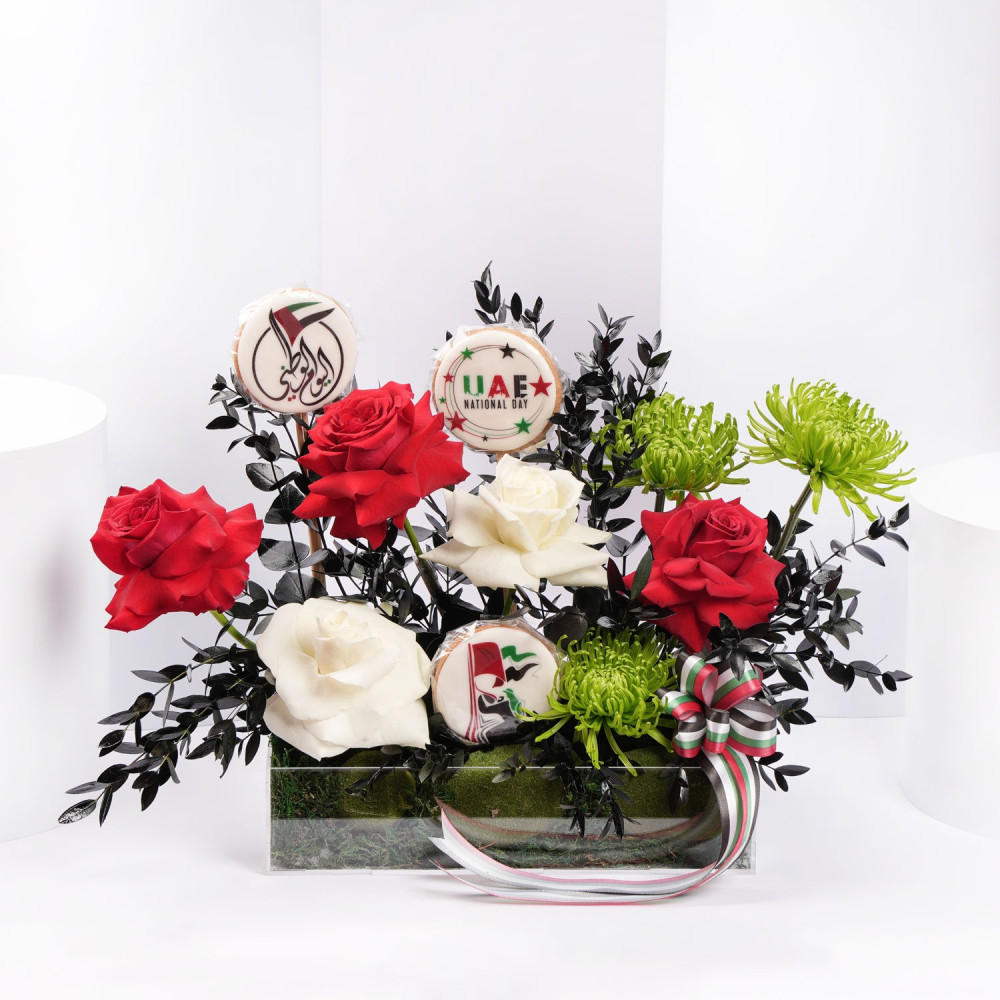Ferns N Petals Cookies And Flowers National Day Arrangement