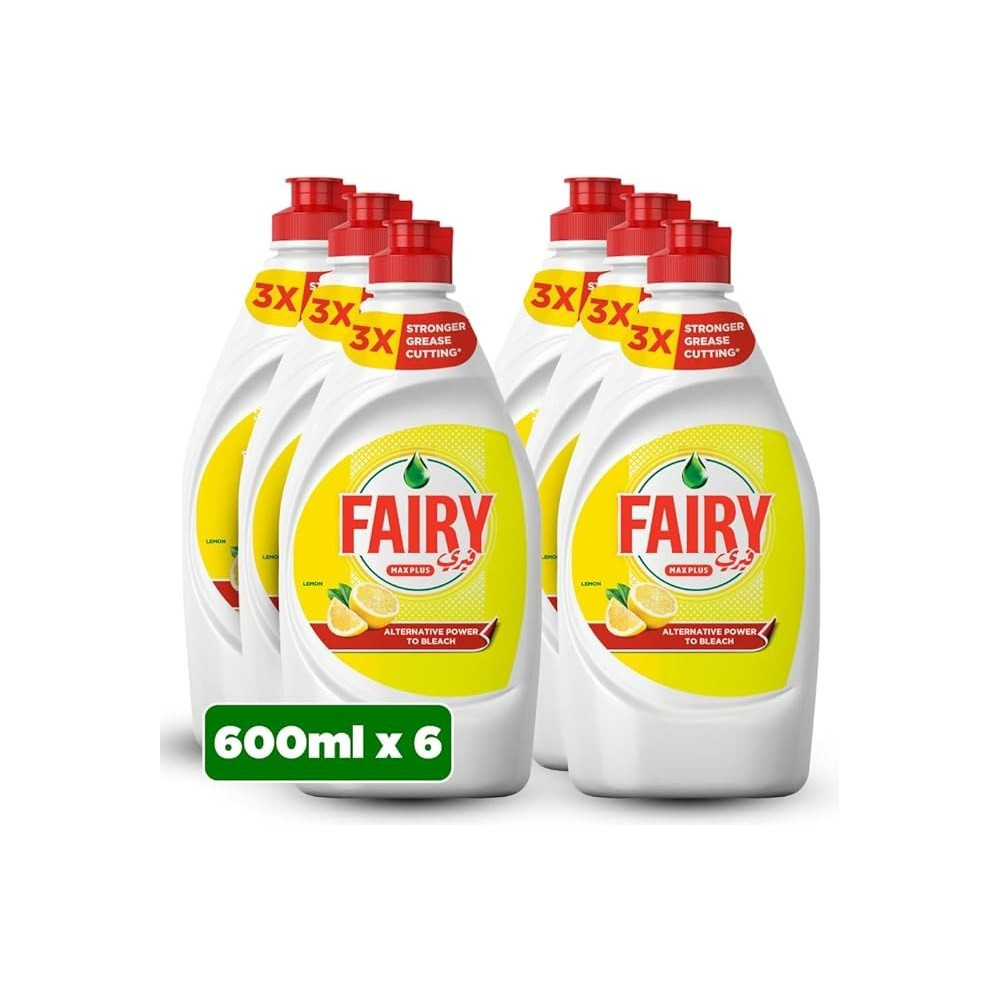 Fairy Max Plus Lemon Dishwashing Liquid With Bleach Alternative Power, 6 X 600Ml