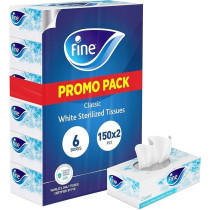 Fine Facial Tissues, Classic, 150 X 2 Ply White Tissues, Pack Of 6 Boxes, 900 Tissues