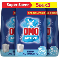 Omo Semi-Automatic Powder Laundry Detergent, Active, 100 Percentage Stain Removal, 5Kg X 3