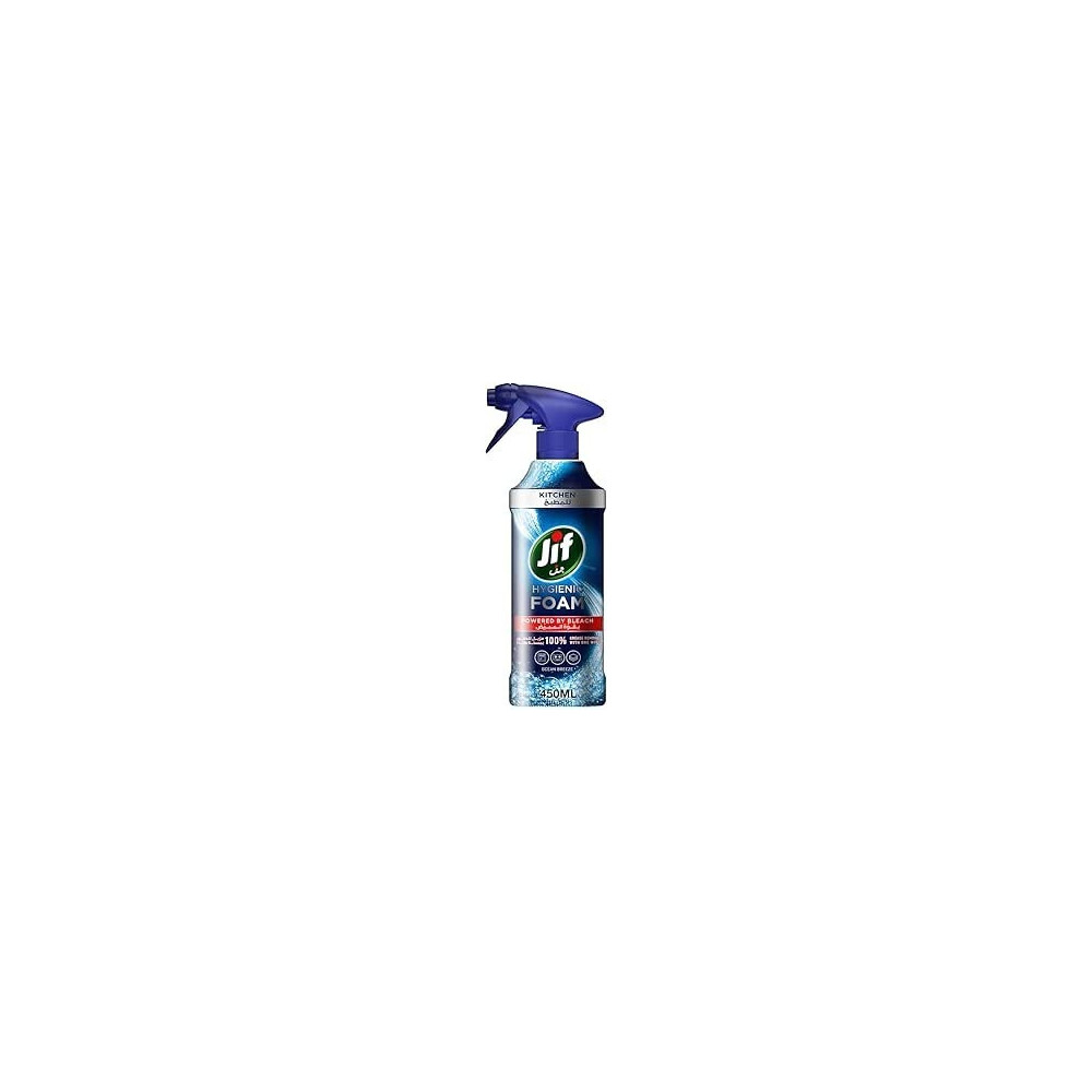 Jif Hygienic Foam Spray, Powered By Bleach, Kitchen For 100% Grease Removal, 450Ml