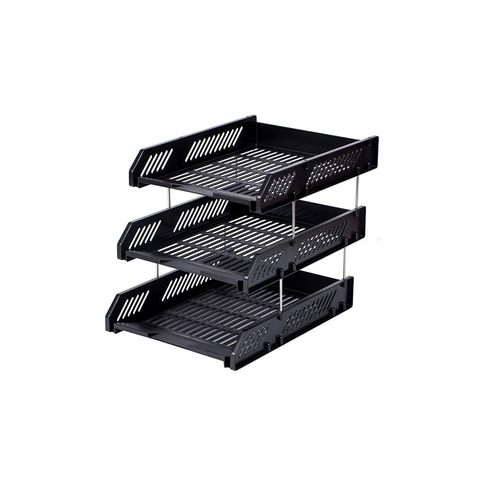 Deli Effective PS Material Three-Tier File Desk, Black