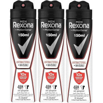 Rexona Men Antiperspirant Deodorant Antibacterial Plus Invisible, 150 ml, Pack Of 3