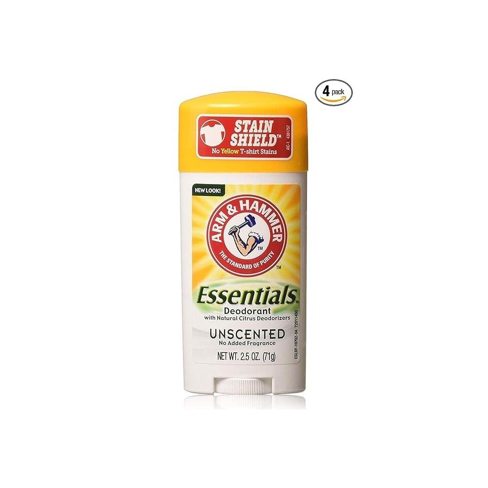 Arm & Hammer Essentials Natural Deodorant Unscented, 74 ml, Pack Of 4