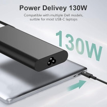 Bull-Tech Original Replacement Dell 130 W Laptop Charger USB Type-C, Black