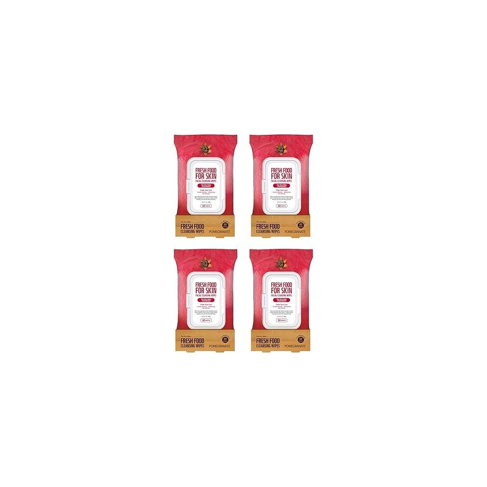 Farmskin Freshfood For Skin Facial Cleansing Wipes Makeup Daily Remover Pomegranate For Dry Skin, Pack Of 4, 60 Count