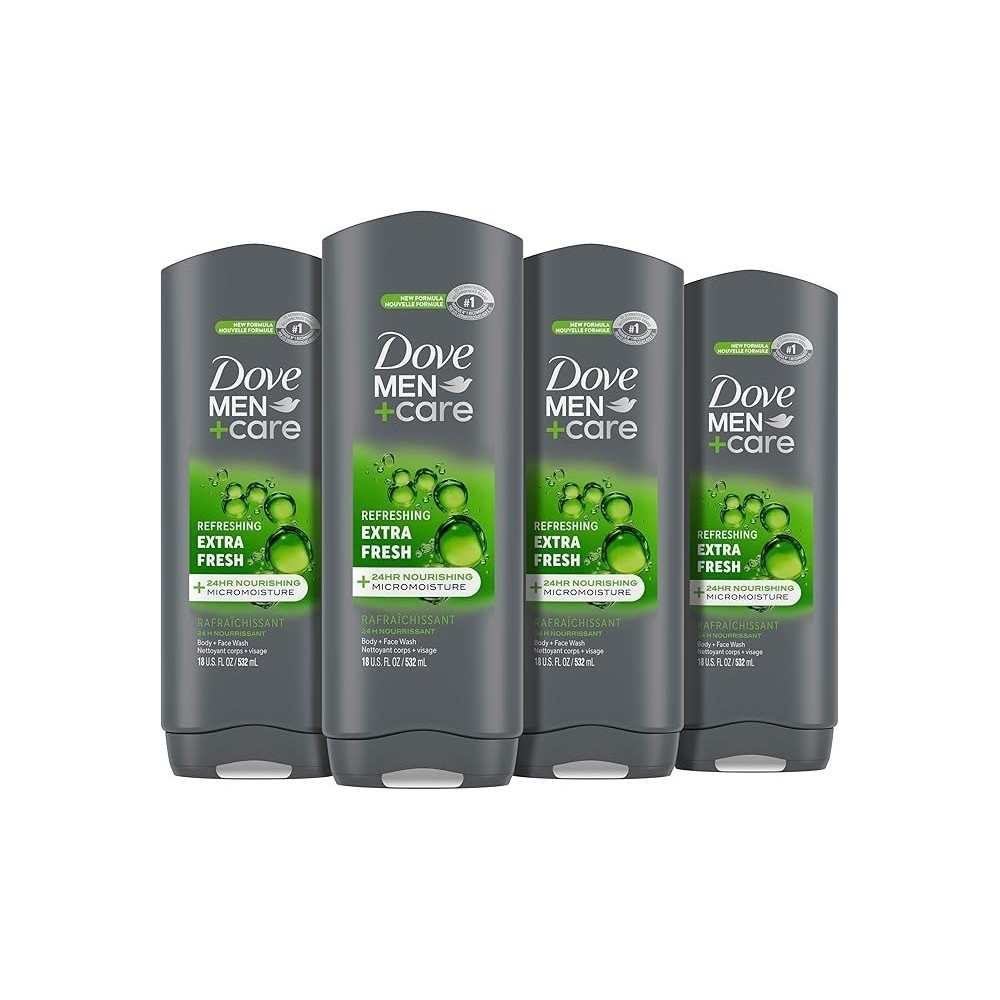 Dove Men Plus Care Body Wash Extra Fresh 4 Count For Mens Skin Care Body Wash Effectively Washes Away Bacteria While Nourishing Your Skin, 4 x 532 Ml