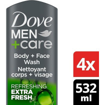 Dove Men Plus Care Body Wash Extra Fresh 4 Count For Mens Skin Care Body Wash Effectively Washes Away Bacteria While Nourishing Your Skin, 4 x 532 Ml