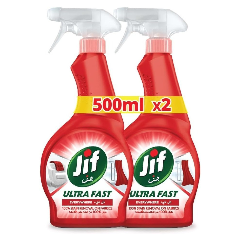 Jif Ultra Fast Cleaner Spray, Everywhere, 100Percentage Stain Removal On Fabrics, 500Ml x 2