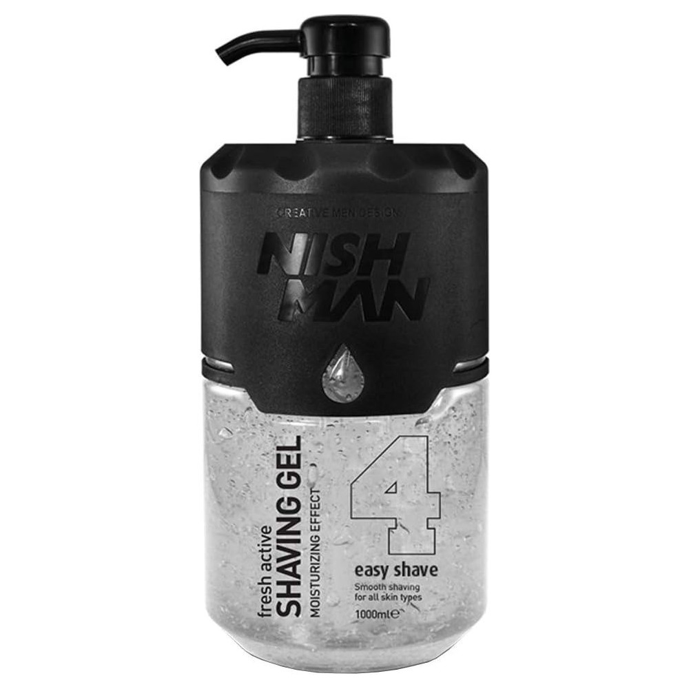 Nishman Shaving Gel 04 With Metering Pump For Men, Fresh Active Easy, Refreshing, Smooth Shave For Skin Types, 1000 Ml