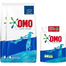 Omo Active Laundry Detergent Powder, 6Kg (Pack Of 2) Plus Omo Automatic Laundry Detergent Liquid Pouch, 1.8L
