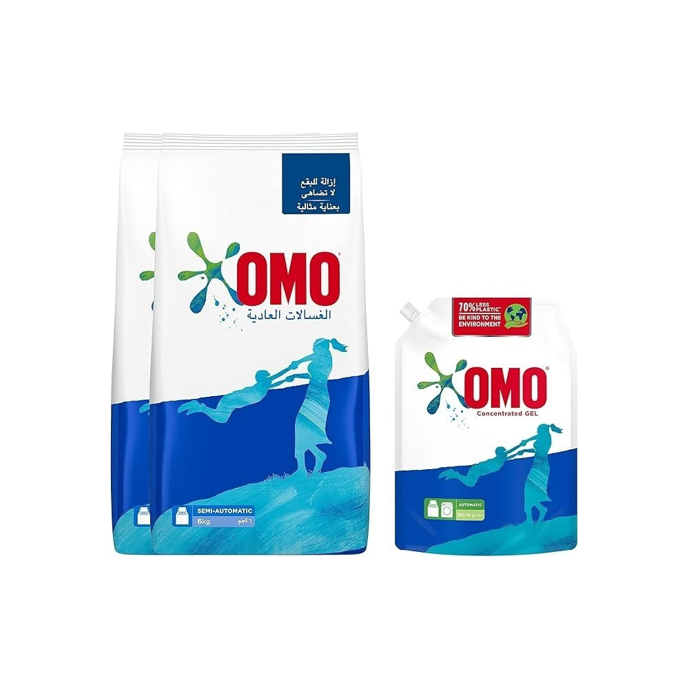 Omo Active Laundry Detergent Powder, 6Kg (Pack Of 2) Plus Omo Automatic Laundry Detergent Liquid Pouch, 1.8L