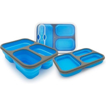 Exclusivo Bolsillo Foldable Bento Lunch Box (1Pcs) For Women Men And Kids With Spork And Lid Bpa Free, Collapsible And Leakproof Space Saving Food Storage Containers With 3 Compartments, Blue