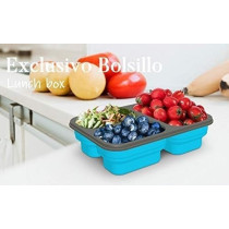 Exclusivo Bolsillo Foldable Bento Lunch Box (1Pcs) For Women Men And Kids With Spork And Lid Bpa Free, Collapsible And Leakproof Space Saving Food Storage Containers With 3 Compartments, Blue