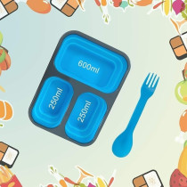 Exclusivo Bolsillo Foldable Bento Lunch Box (1Pcs) For Women Men And Kids With Spork And Lid Bpa Free, Collapsible And Leakproof Space Saving Food Storage Containers With 3 Compartments, Blue