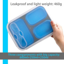 Exclusivo Bolsillo Foldable Bento Lunch Box (1Pcs) For Women Men And Kids With Spork And Lid Bpa Free, Collapsible And Leakproof Space Saving Food Storage Containers With 3 Compartments, Blue