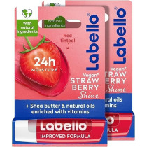Labello Strawberry Shine Lip Balm, 24H Melt-In Moisture, With Shea Butter And Natural Oils Enriched With Vitamins, With Natural Ingredients, Mineral Oil Free, Vegan, 4.8G, Pack Of 2