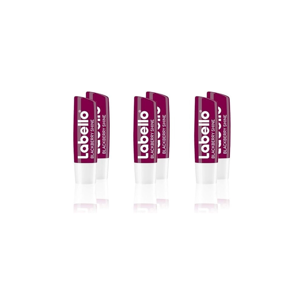 Labello Blackberry Shine, Lip Balm With A Delicate Red Shine And Shimmer Pigments, Lip Care Without Mineral Oils, Pack Of 6, 4.8 G