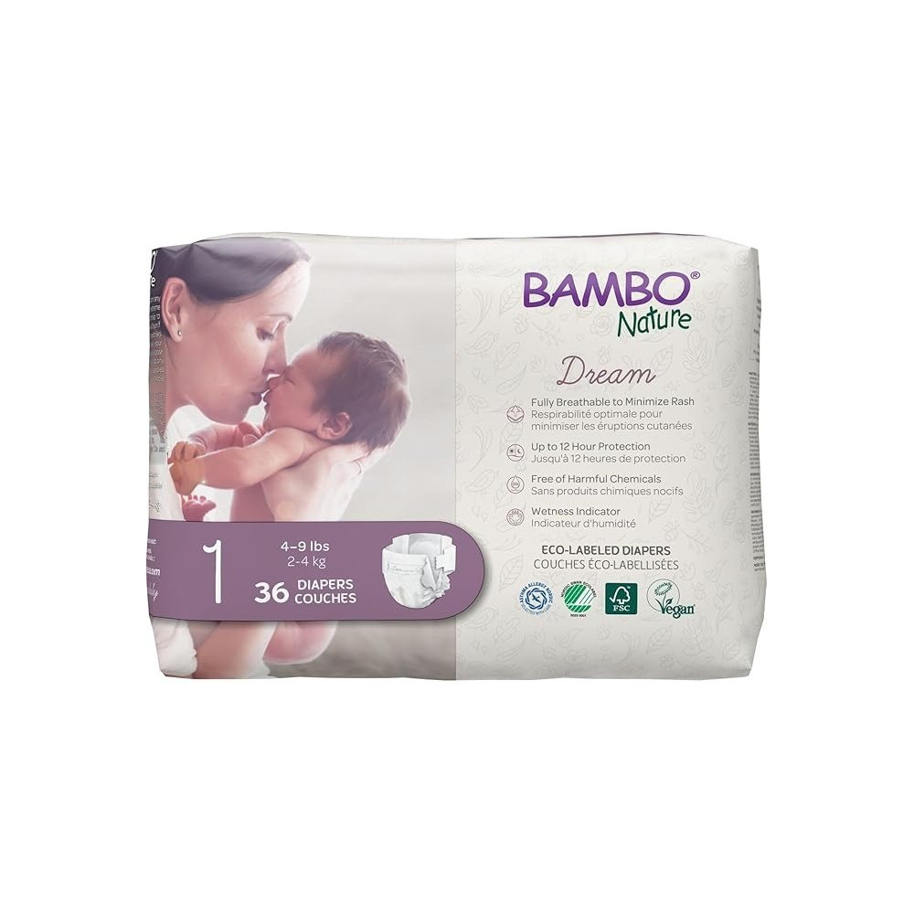 Bambo Nature Eco-Friendly Diapers, Size 1, 2-4Kg, 36Pcs