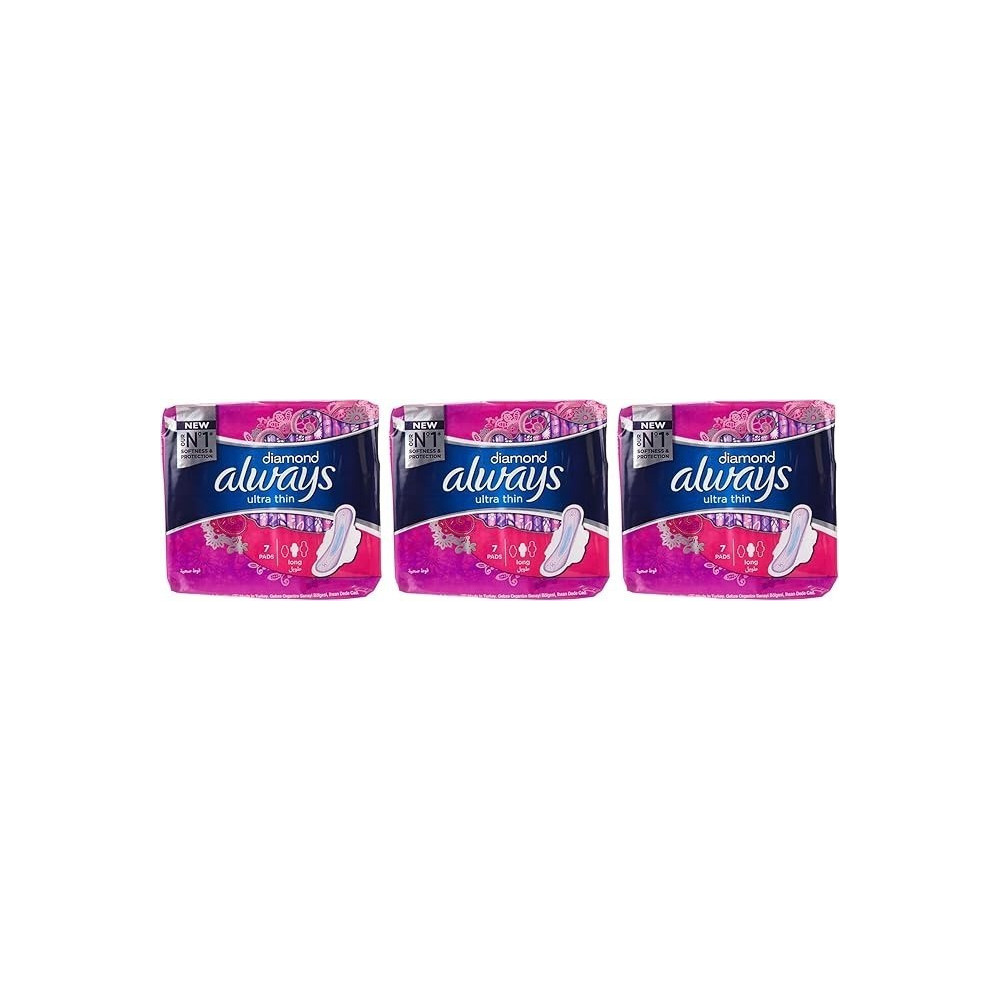 Always Diamond Ultra Thin Large Sanitary Pads With Wings, 7 Count Triple Pack