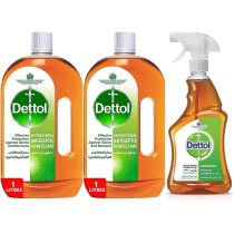 Dettol Antiseptic Antibacterial Disinfectant Liquid And Anti-Bacterial Surface Disinfectant, Trigger Spray Bottle, Pack Of 2, 500 Ml