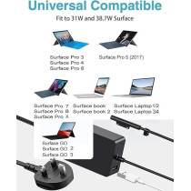 Dtk Surface Pro Charger, 15V 4A 65W Laptop Power Adapter For Microsoft Surface Pro 3/4/5/6/7/8/X Surface Book 1 2 3 Surface Go 1 2 Surface Tablet With Usb Charging Port, Black
