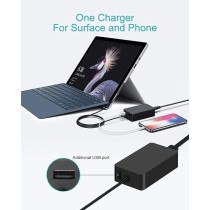 Dtk Surface Pro Charger, 15V 4A 65W Laptop Power Adapter For Microsoft Surface Pro 3/4/5/6/7/8/X Surface Book 1 2 3 Surface Go 1 2 Surface Tablet With Usb Charging Port, Black