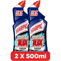 Harpic Power Plus Toilet Cleaner, 10X Most Powerful Better Than Bleach, Kills 99.9 Percentage Germs, Fresh Fragrance, 500 Ml, Pack Of 2
