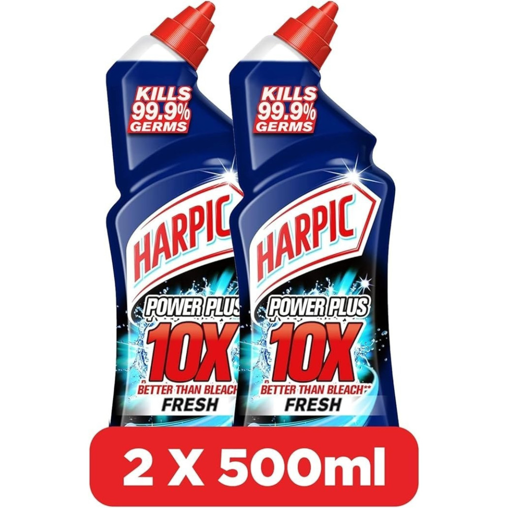 Harpic Power Plus Toilet Cleaner, 10X Most Powerful Better Than Bleach, Kills 99.9 Percentage Germs, Fresh Fragrance, 500 Ml, Pack Of 2