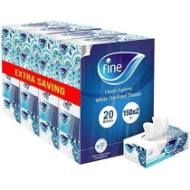 Fine Super Saver Sterilized Soft Absorbent Facial Tissues Paper, 150 X 2Ply, Pack Of 10 X 2