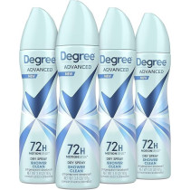 Degree Advanced Antiperspirant Deodorant Dry Spray 72-Hour Sweat And Odor Protection Shower Clean Deodorant Spray For Women With Motion Sense Technology, 107G, Pack Of 4