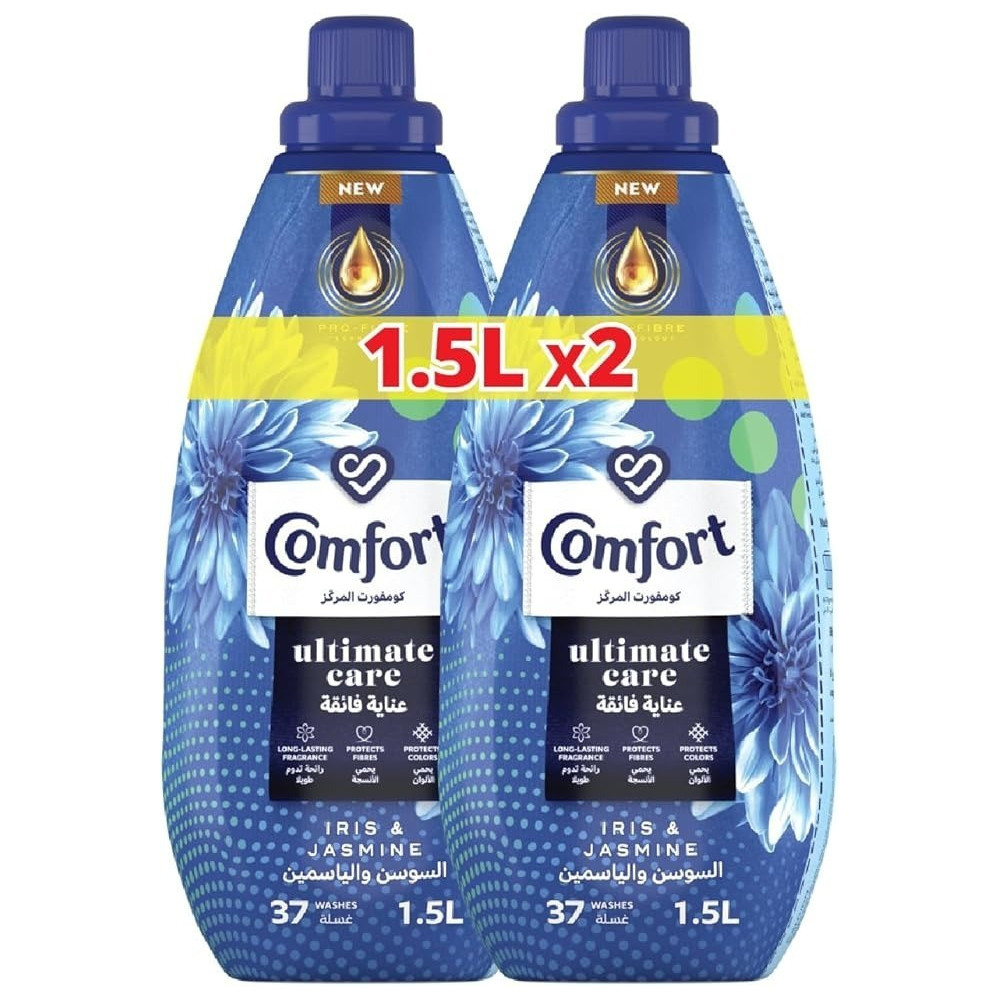 Comfort Concentrated Fabric Softener, Iris And Jasmine, For Long-Lasting Fragrance, 2 X 1.5L