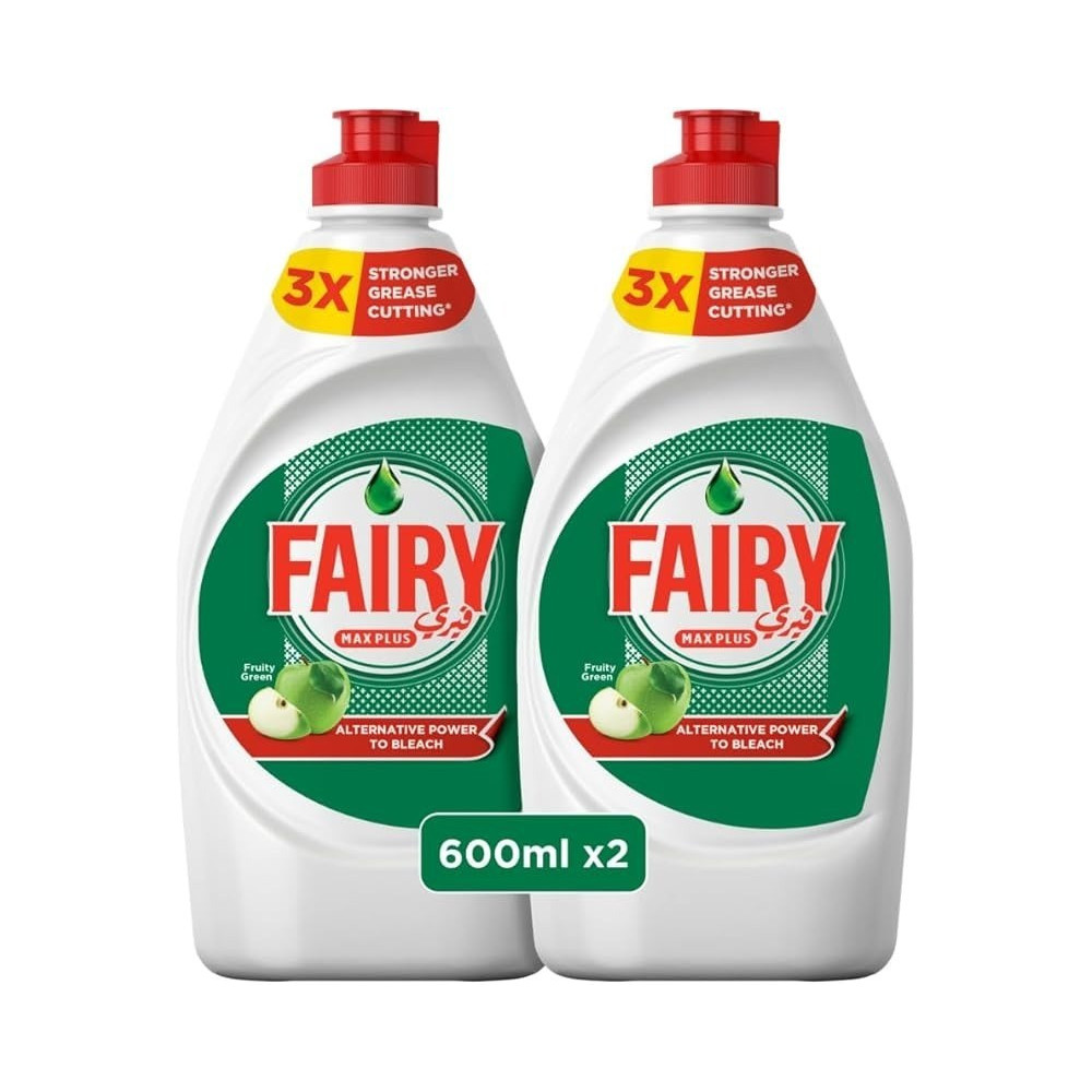 Fairy Max Plus Fruity Green Dishwashing Liquid Soap With Alternative Power To Bleach, 2 X 600Ml