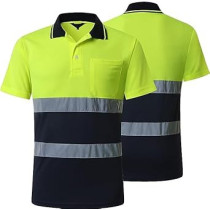 Abbas Ali High Visibility Reflective Polo Shirt for Men, Short Sleeve, Construction Style