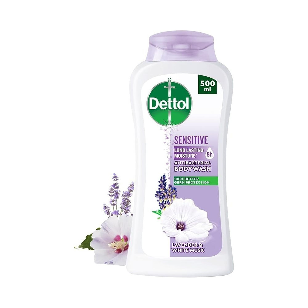 Dettol Sensitive Shower Gel And Bodywash, Lavender And White Musk Fragrance For Effective Germ Protection And Personal Hygiene, 500Ml